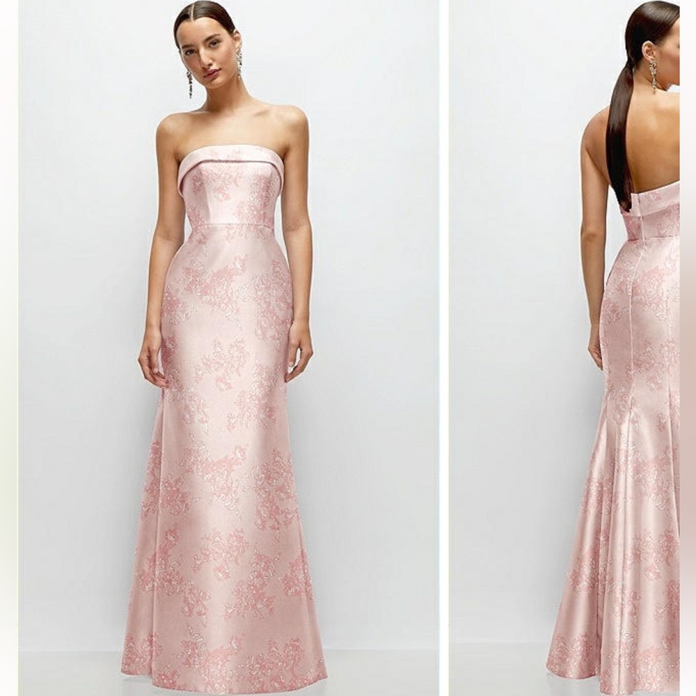 Dessy Group - STRAPLESS CUFF NECKLINE
FLORAL SATIN TRUMPET GOWN - BOW & BLOSSOM